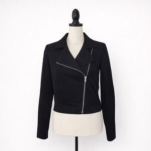 Black Moto Jacket XS | Cropped Biker Style Zip Jacket